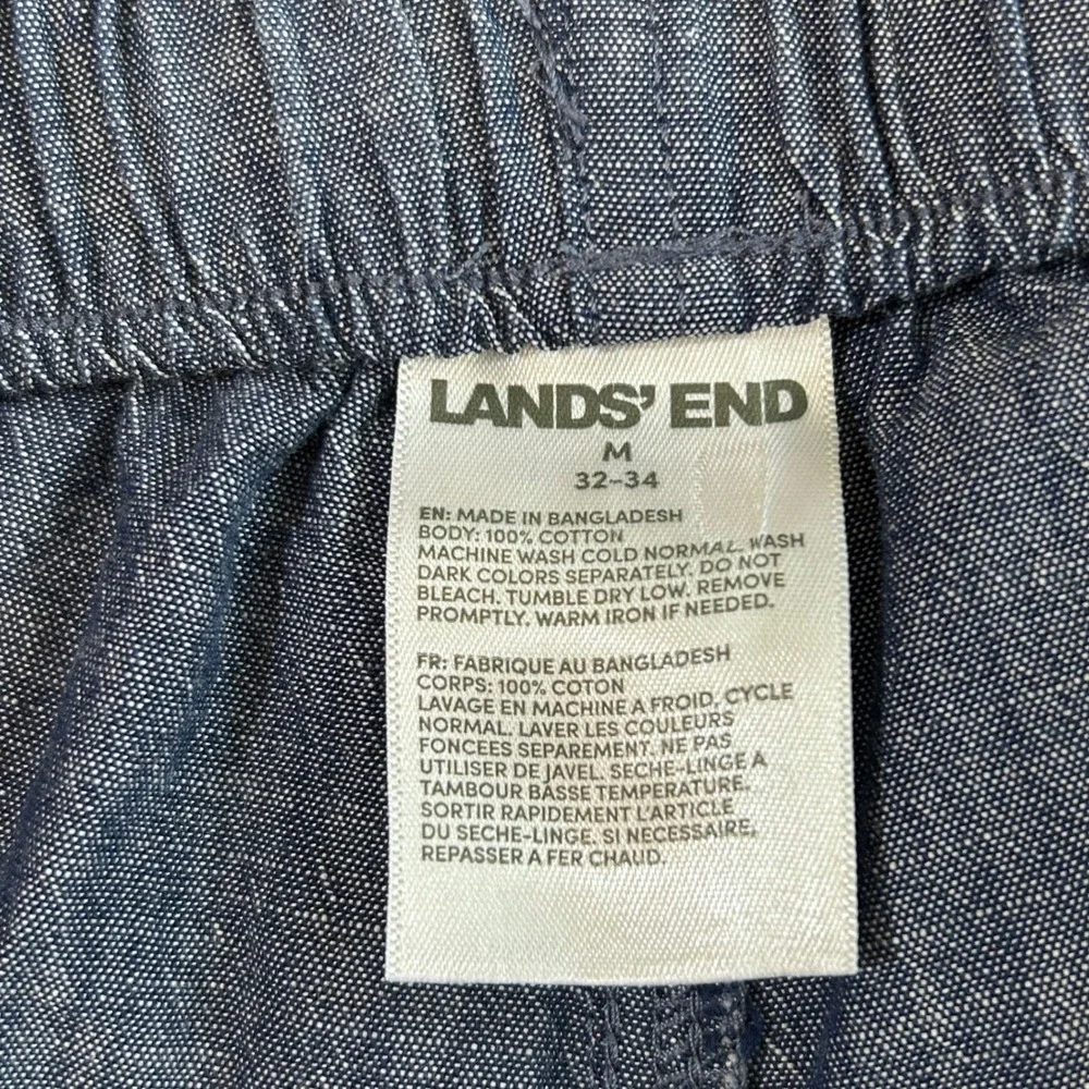 Lands End Mens Blue Chambray Cotton Pajama Pants Drawstring Medium 32-34